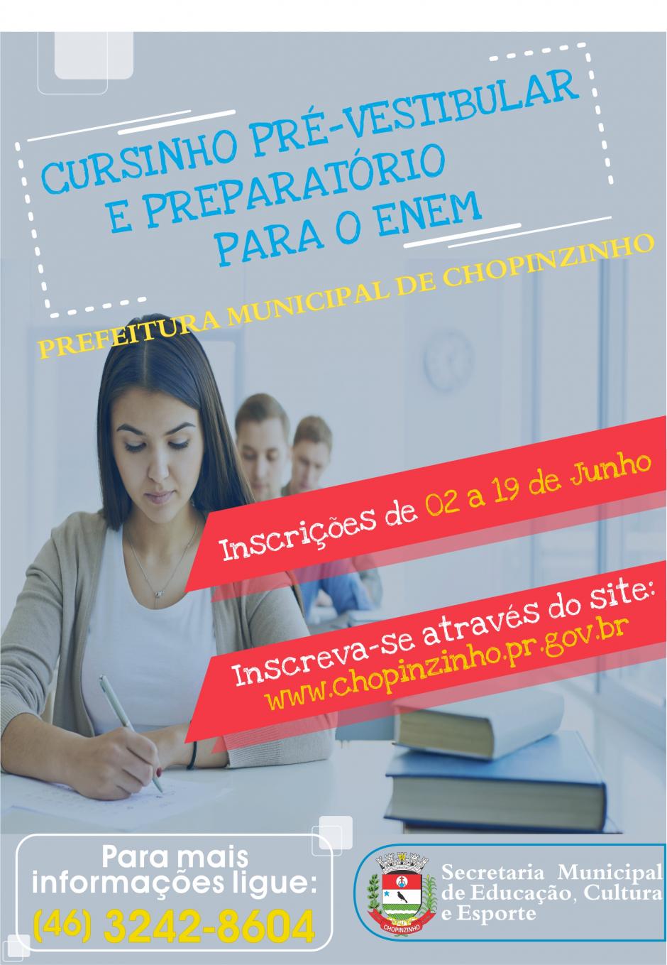 Prefeitura promove curso preparatório para Enem e vestibular