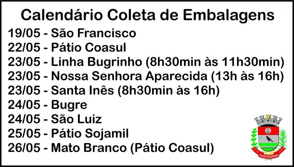Calendário de devolução de embalagens vazias de agroquímicos começa hoje